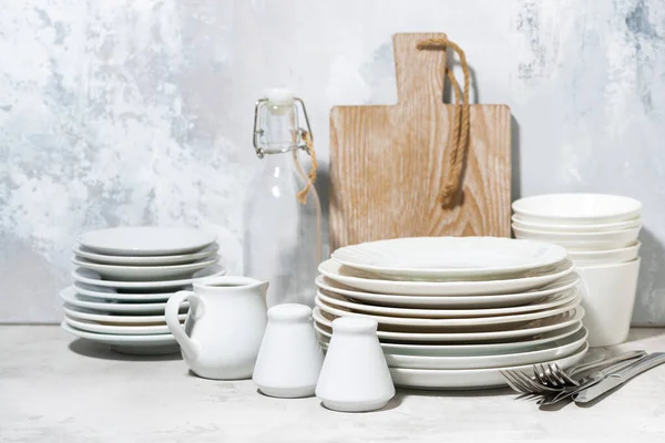 Empty Tableware Cutlery Kitchen Utensils White Background Horizontal Stock Image