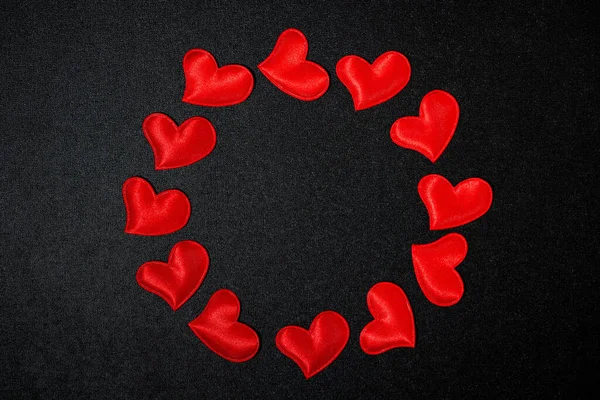 Background Red Hearts Black Top View — Stock Photo, Image