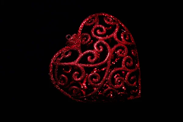 Red Decorative Heart Black Background Closeup — Stock Photo, Image