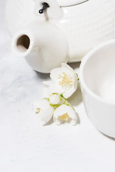 Biały Pialat Herbata Jaśmin Japońska Herbata Party Zbliżenie — Zdjęcie stockowe