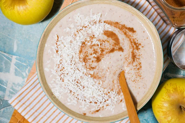 Gachas Lino Saludable Con Manzana Canela Para Desayuno Vista Superior —  Fotos de Stock