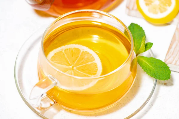 Healthy Tea Immunity Ginger Lemon Mint Top View Horizontal — Stock Photo, Image