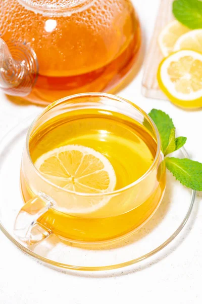 Здоровый Чай Иммунитета Имбирем Лимоном Мятой Вид Сверху — стоковое фото