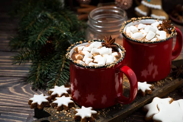 舒适的冬天 在木制的背景上喝热巧克力 — 图库照片