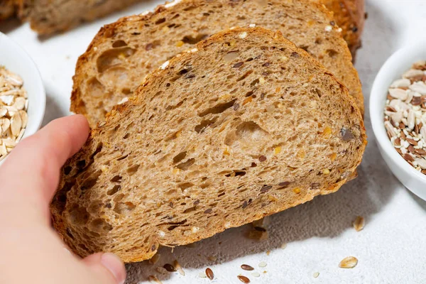 Pane Fresco Con Farina Avena Semi Primo Piano Orizzontale — Foto Stock