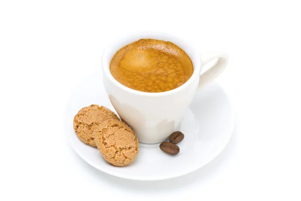 Galletas de biscotti y espresso, vista superior, aislado — Foto de Stock