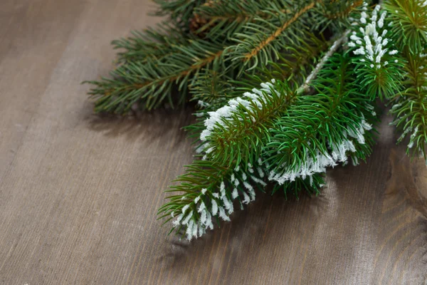 Wooden background with fir branches — Stock Photo, Image