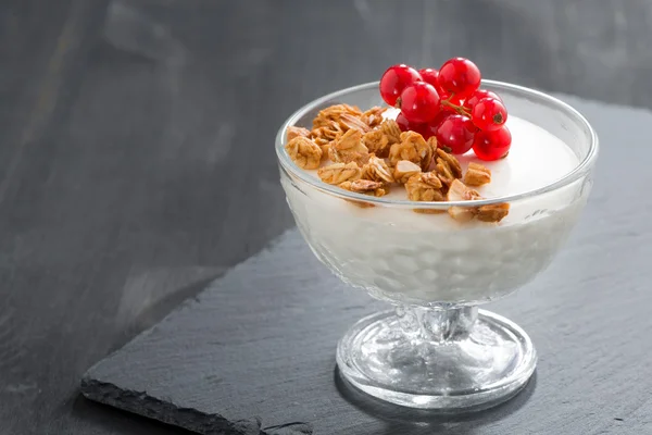 Cremos panna cotta cu granola si coacaze rosii — Fotografie, imagine de stoc