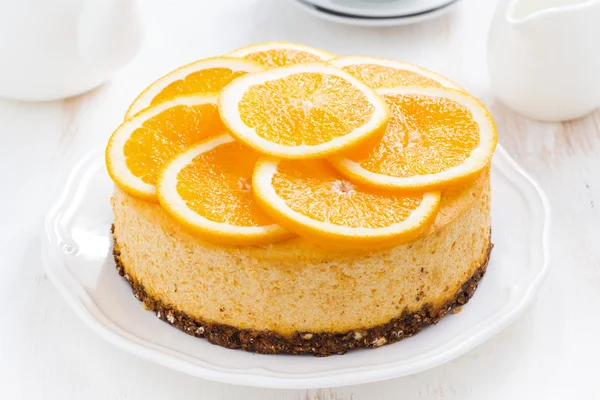 Whole orange cheesecake, top view — Stock Photo, Image