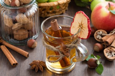 elma ile baharatlar cam kupa, üstten görünüm