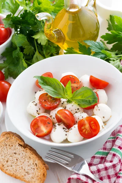 Ensalada fresca con mozzarella y tomates cherry —  Fotos de Stock