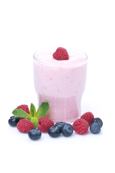 Berry yogurt in a glass, isolated — Stock Photo, Image