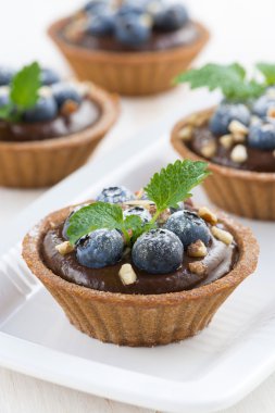 yaban mersini ve tartlets, dikey olarak nane çikolata mousse
