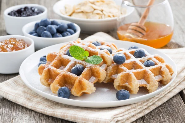 Delicious waffles for breakfast, horizontal — Stock Photo, Image