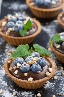taze yaban mersini ve tartlets, ve içinde nane çikolata mousse