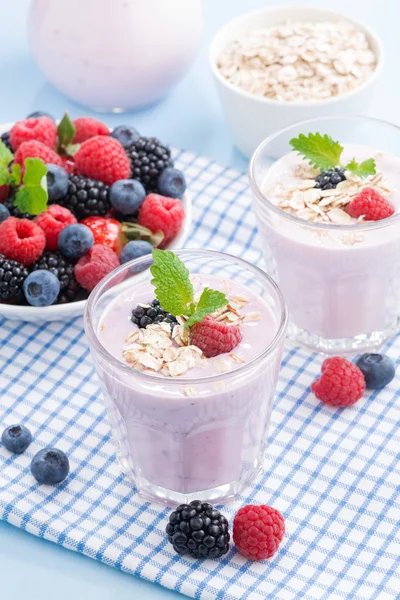 Gezonde berry smoothies met havermout, verticale, close-up — Stockfoto