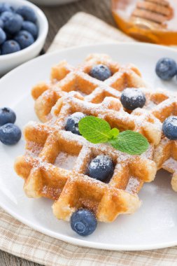 bir tabak, dikey yakın çekim günü kahvaltıda lezzetli waffle