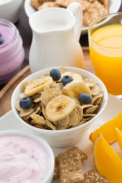 Healthy breakfast with cereal, top view — Stock Photo, Image