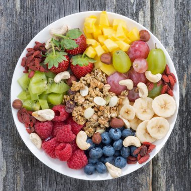 Meyveler, meyve, fındık ve granola