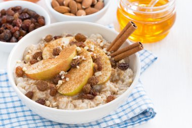 elma, üzüm ve tarçın kahvaltıda yulaf ezmesi