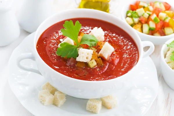 Fresh gazpacho in a bowl, horizontal — Stock Photo, Image