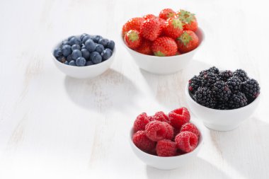 Beyaz ahşap zemin üzerinde bir kapta taze çilek