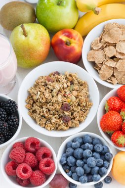 taze meyveler, meyve ve müsli, dikey, görünümü top