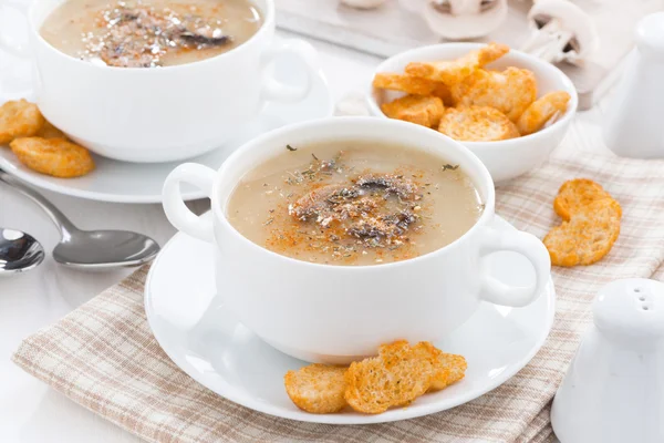 Пюре из грибного супа с гренками — стоковое фото