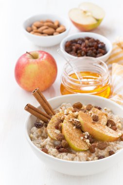 elma, üzüm, tarçın ve malzemeler ile yulaf ezmesi