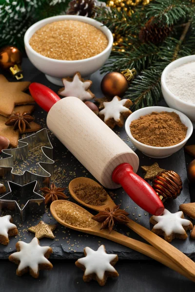 Ingredientes para la cocción de Navidad y galletas, primer plano — Foto de Stock