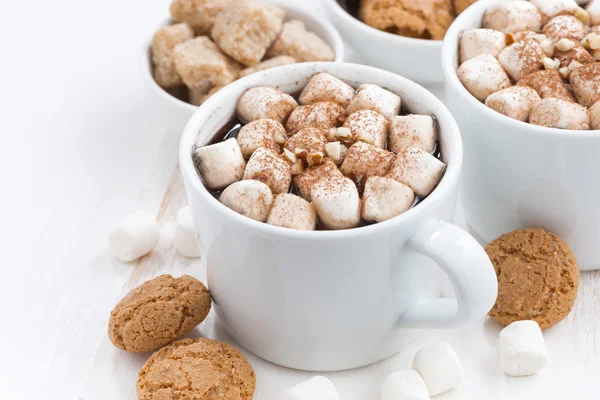 Dos tazas de cacao con malvavisco y galletas —  Fotos de Stock