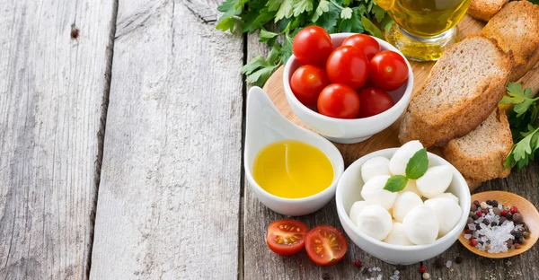 Mozzarella e ingredientes para la ensalada —  Fotos de Stock