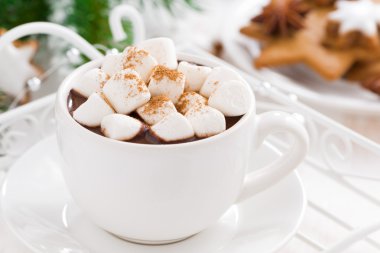 baharatlı sıcak çikolata bir fincan marshmallow ile