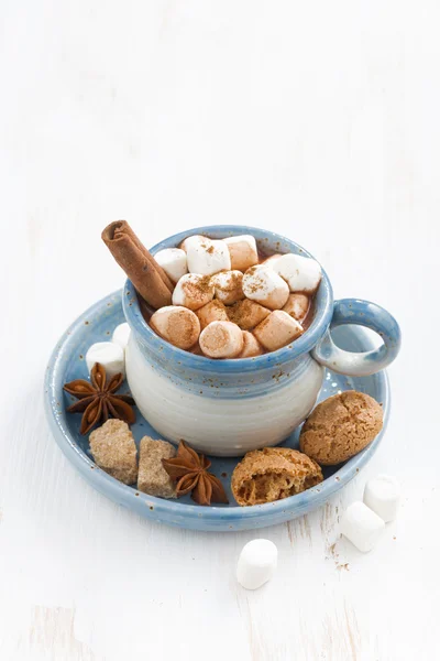 マシュマロ、シナモン クッキーとココアのカップ — ストック写真