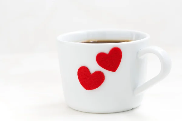 Cup of coffee with red heart, closeup — Stock Photo, Image