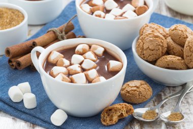 fincan kakao marshmallows ve masada Badem Çerezler