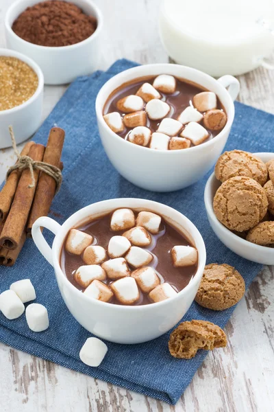 Taza de cacao con malvaviscos y galletas de almendras, vista superior —  Fotos de Stock