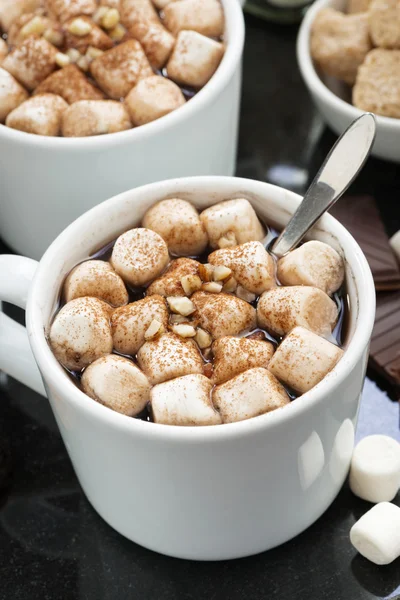 Delicioso cacau com marshmallow e biscoitos, vertical, close-up — Fotografia de Stock