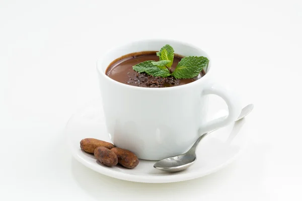 Tazza bianca con cioccolata calda alla menta — Foto Stock