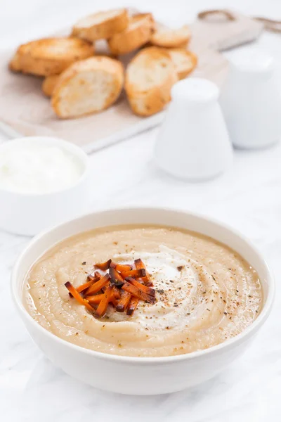 Zuppa di crema vegetale con carote caramellate e crostini — Foto Stock