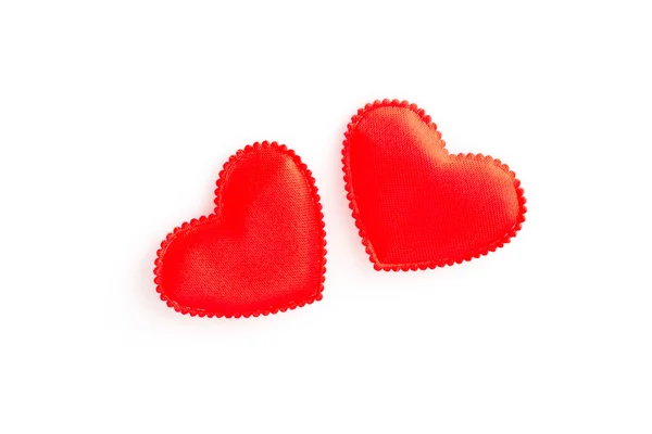 Two red hearts on a white background, closeup, isolated — Stock Photo, Image