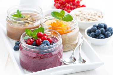 chia tohum ve meyvelerin kavanozlara çeşitli kahvaltı