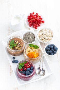 chia tohum ve meyvelerin kavanozlara çeşitli kahvaltı