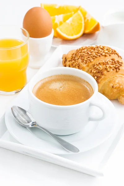 Traditional sweet breakfast and espresso, vertical — Stock Photo, Image