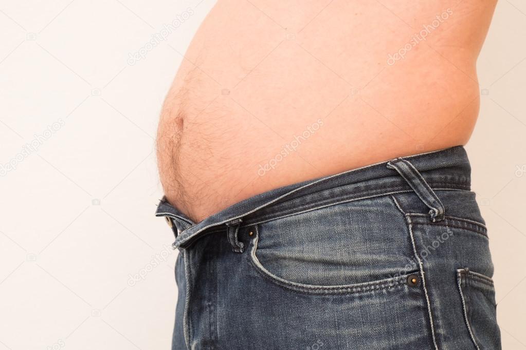 Fat man with a big belly can't wear his jeans