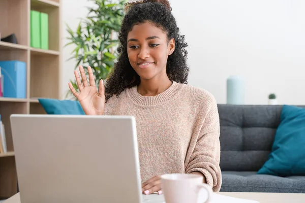 Black girl isolation studying at home for home education