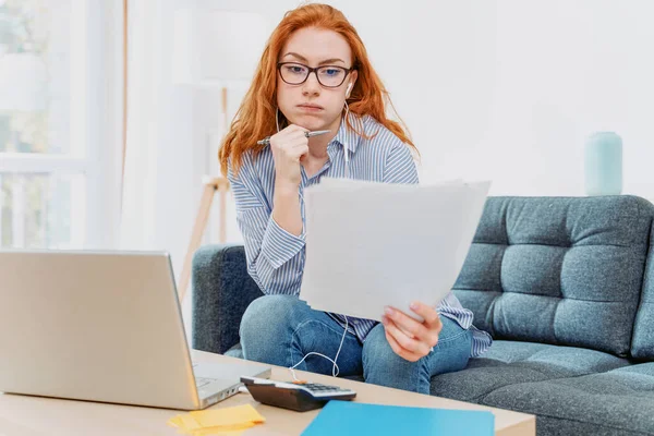 Woman home office working from home using internet connection