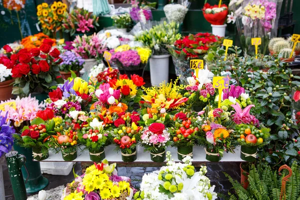 Flores para venda em um mercado de flores italiano em Roma — Fotografia de Stock