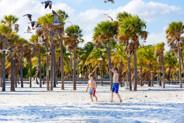 Dos niños pequeños divirtiéndose en la playa tropical —  Fotos de Stock