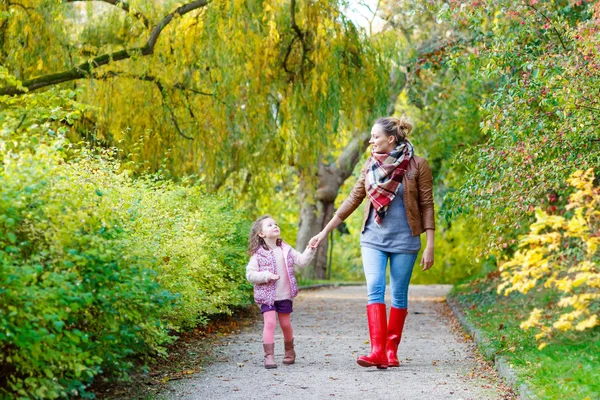 Madre y su hija pequeña en el hermoso parque de otoño — Foto de Stock